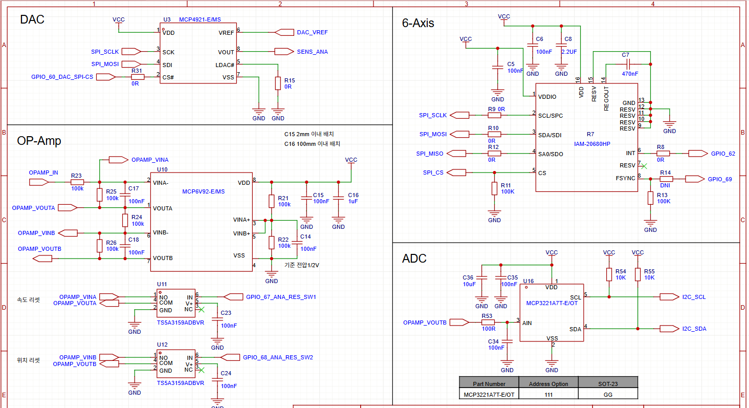 정밀 센서 계측 보드 회로도 - DAC, OP-Amp, 6축 IMU, ADC 설계